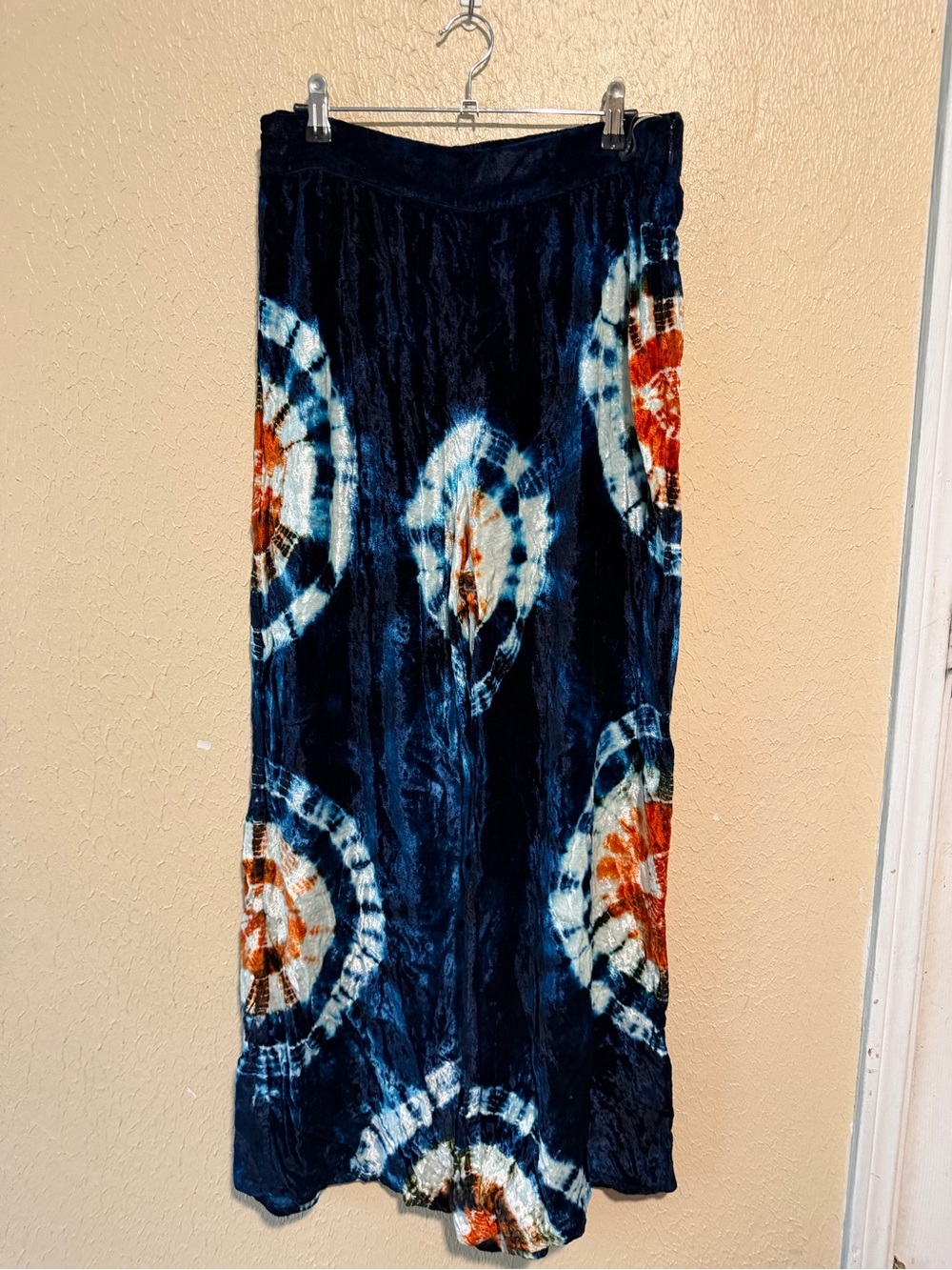 Earthbound Tie Dye Wide Leg Pants Large Crushed Velvet Stretchy Waistband